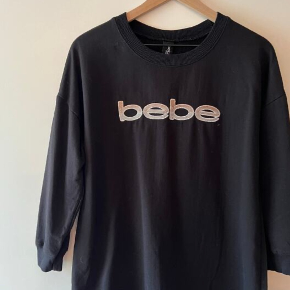 Y2k Bebe Black Oversized Sweatshirt Sleep Shirt Size Small Vintage - Picture 3 of 5